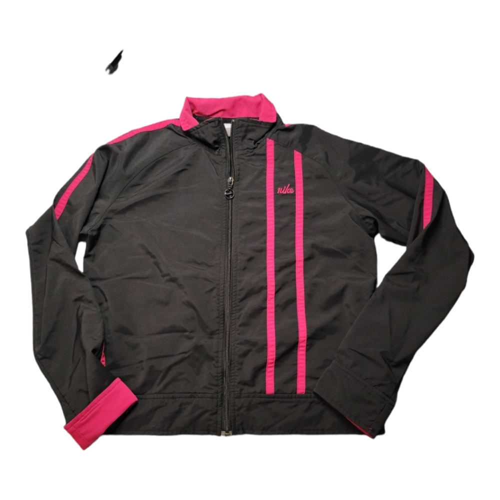 Nike jacket black pink stripe zipper Medium Women's track jacket windbreaker
